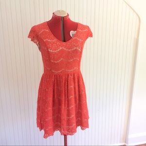 Kenzie coral lace fit & flare dress